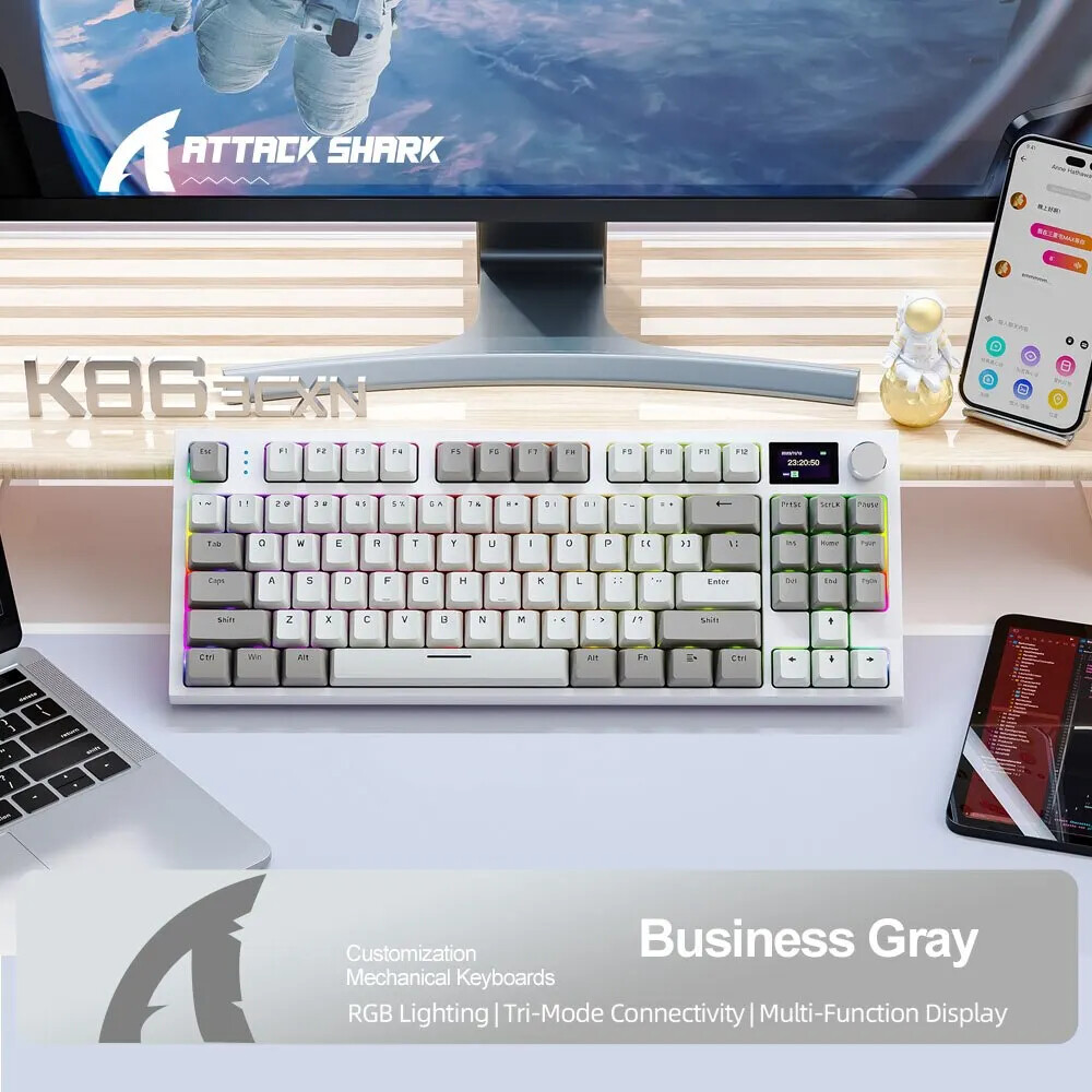 Bluetooth Hot-Swappable Keyboard with Display Screen and Volume Rotary Knob