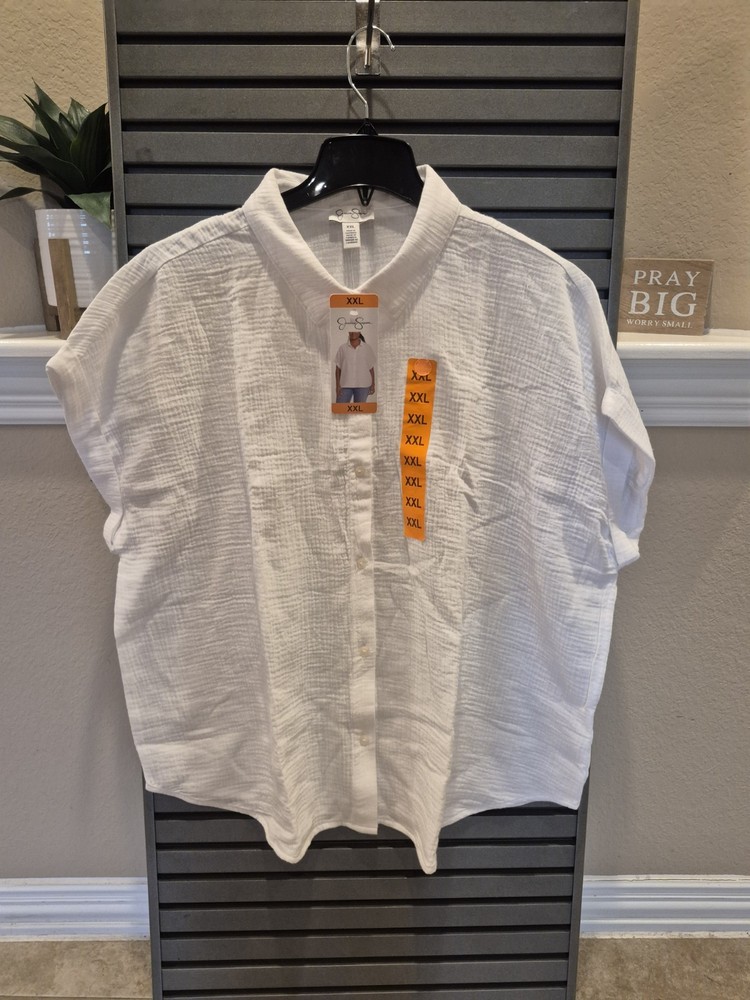 Jessica Simpson Women's Button Short Sleeves Cotton Shirt Top XXLarge Size White
