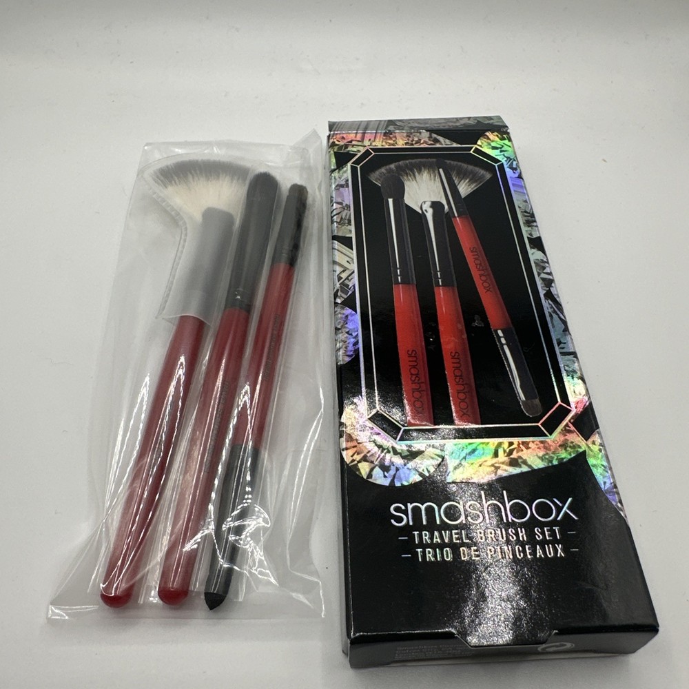 Smashbox 3 Piece Travel Brush Set Fan Smudger Shadow NIB