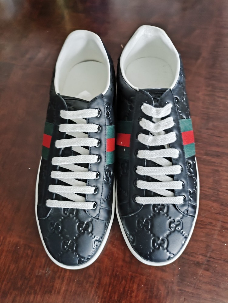 Gucci Ace GG Supreme Black Sneakers Size 7.5 with Stripe Logo  -image