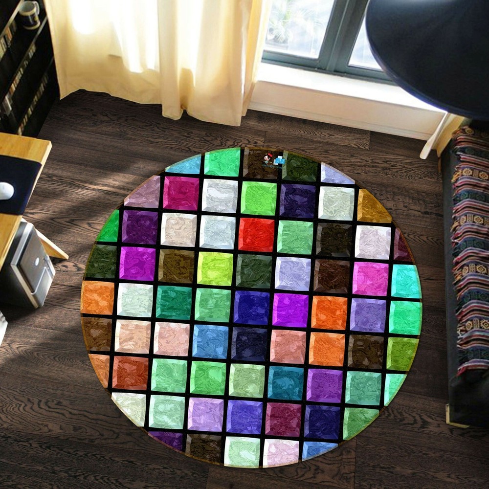 3D Colorful Squares Round NAO10392 Game Rug Mat Elegant Photo Carpet Mat Fay