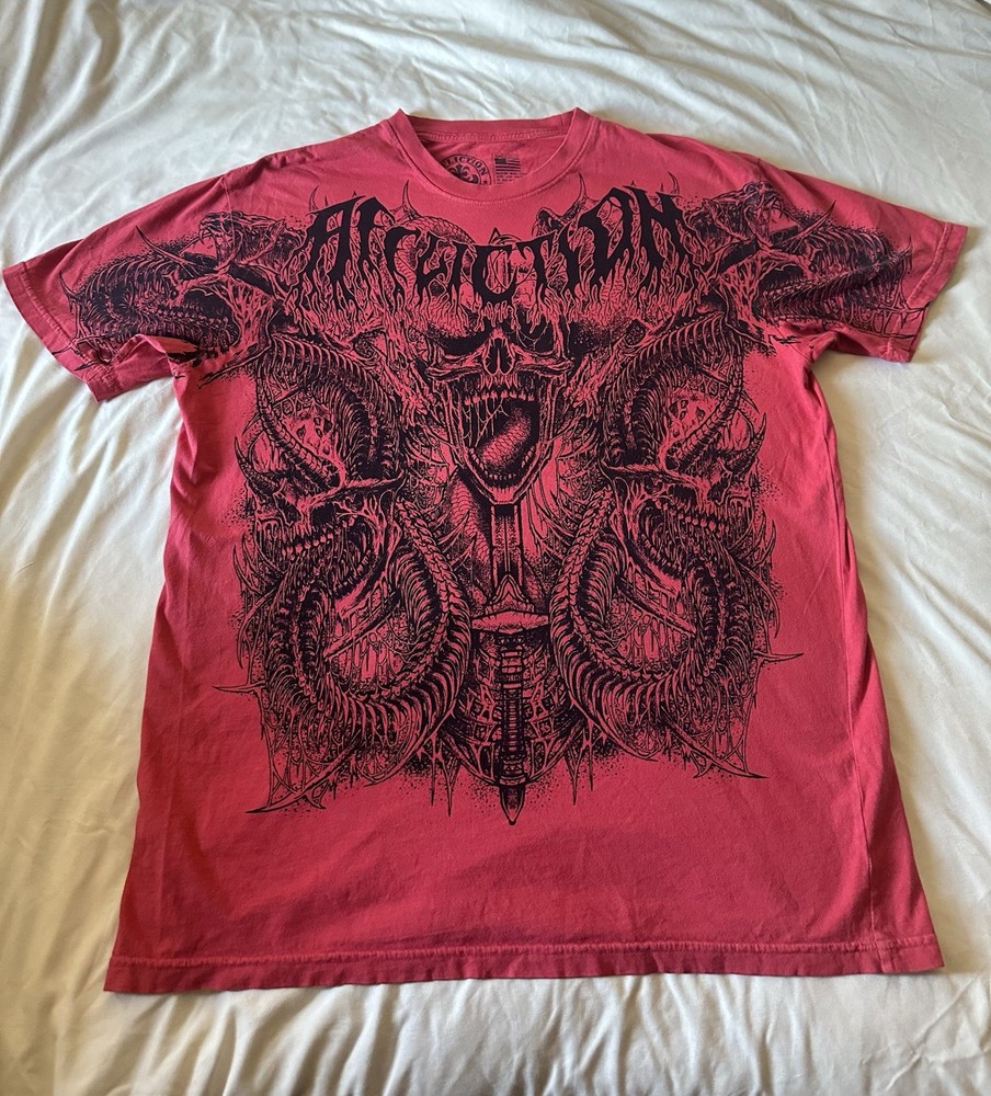 Affliction Red Graphic Print Crew Neck Short Sleeve T-Shirt Size XL