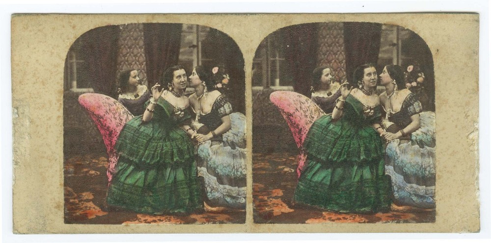 G1607~ MARK ANTHONY – The Listener c.1860s Genre UK Stereoview –