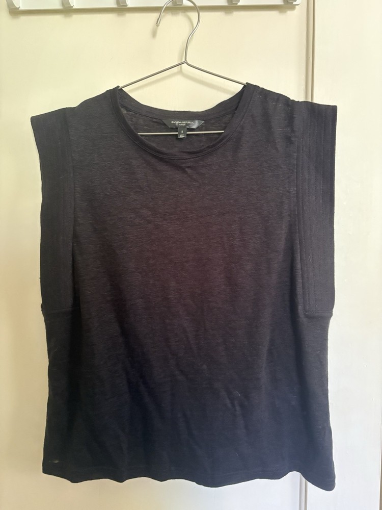 Banana Republic Black 100% Linen Muscle Tank Top Structured Shoulder Small Boxy