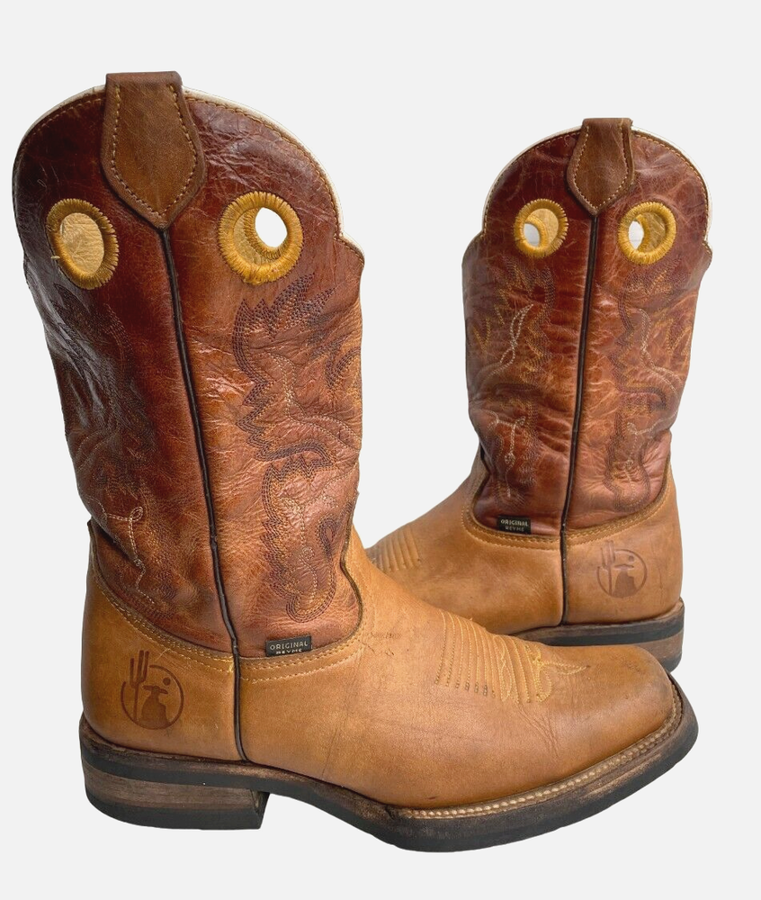 Reyme Square Toe Leather Embroidered Western Cowboy Boots Men's Mexico 27 USA 8