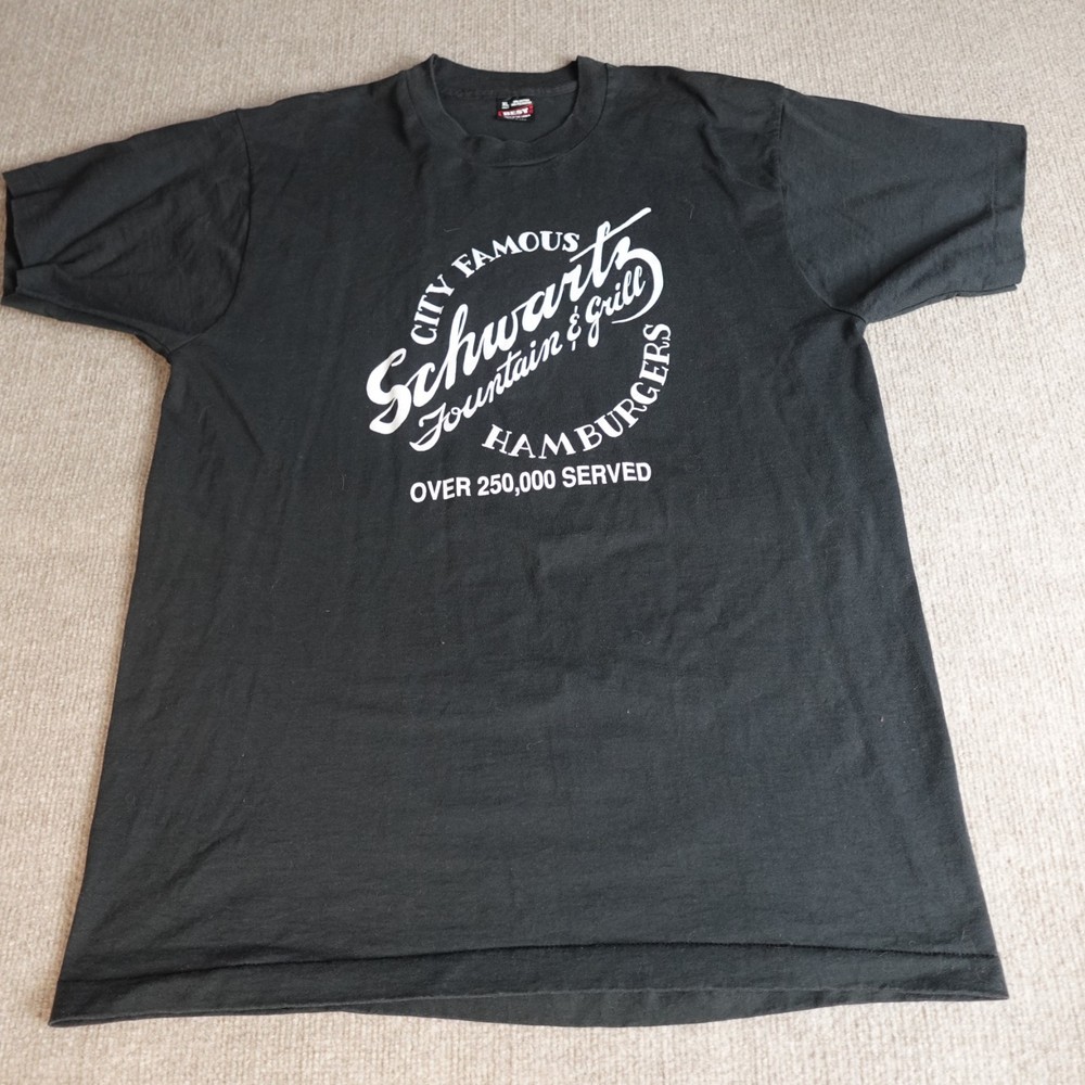 Vintage Schwartz Restaurant Shirt Large Black Single Stitch 90s