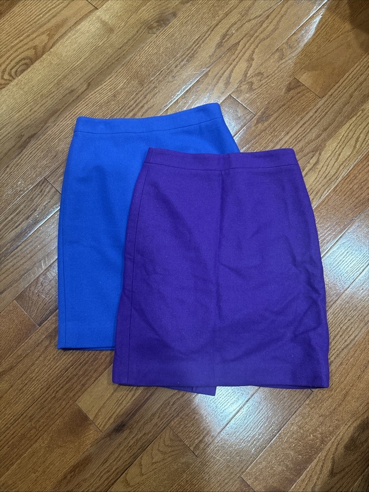 J. Crew The Pencil Skirt Bundle of Two Wool Blend Size 0 Blue Purple Academia