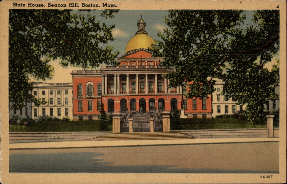 Boston Massachusetts State House Beacon Hill gold dome vintage linen postcard