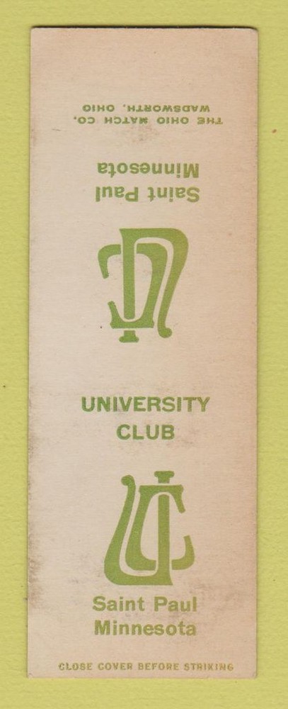 Matchbook Cover - University Club St Paul MN WEAR SAMPLE