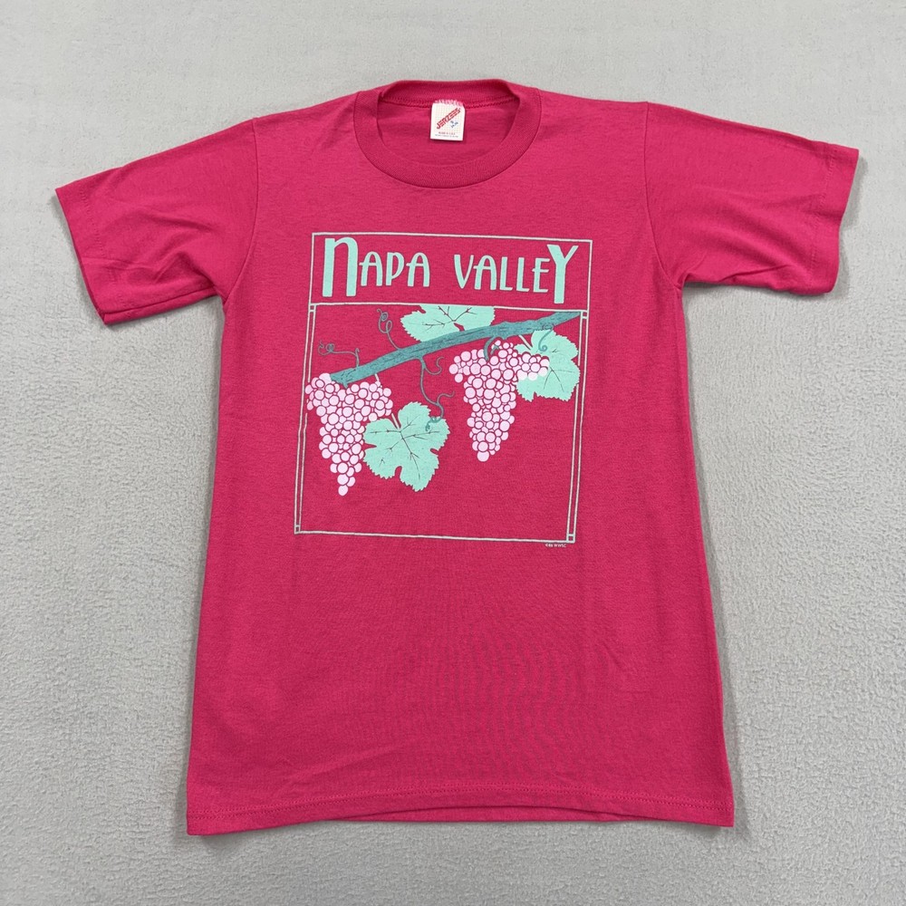 Vintage Napa Valley Shirt Mens Small Pink Grapes Wine Graphic Tee Jerzees 80s