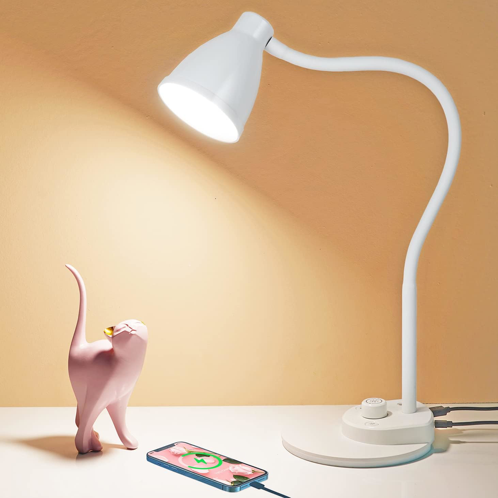 BOHON LED Desk Lamp with USB Charging Port, 3 Color Modes Dimmable Reading Lamp,