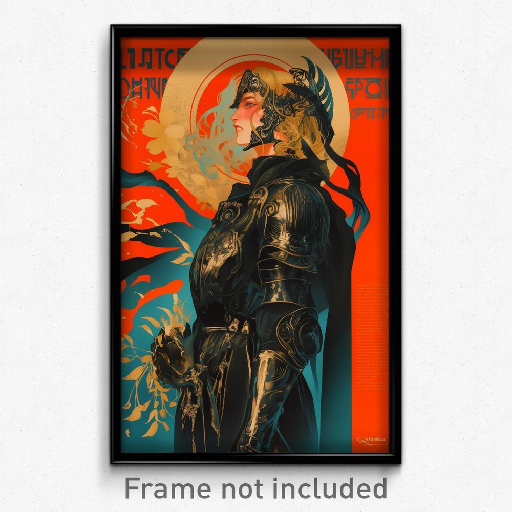 Vintage Greek Movie Poster Art Print - Jubilant Girl in Stylish Black Armor