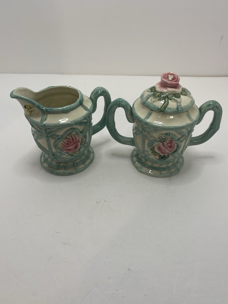 Fitz and Floyd Omnibus Rose Trellis Cream & Sugar with Lid