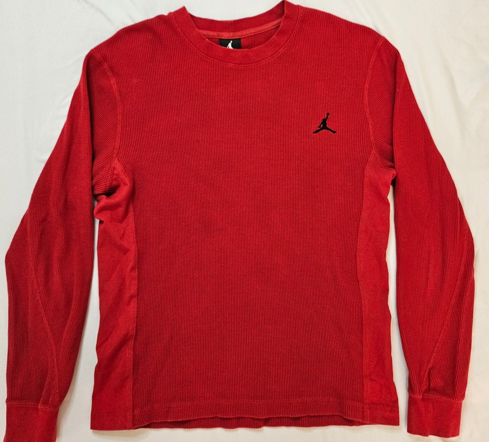 Nike Jordan Vintage Jumpman Mens M Red Thermal Waffle Knit Long Sleeve Pullover