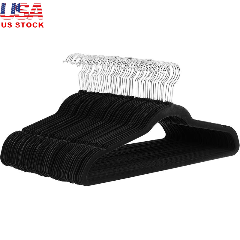 50 Pack Slim Velvet Non-Slip Suit Hangers with Metal Core Space Saving Durable Wardrobe Organizers