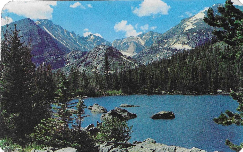 Vintage Colorado Chrome Postcard Bear Lake Long's Peak Rocky Mountain Park