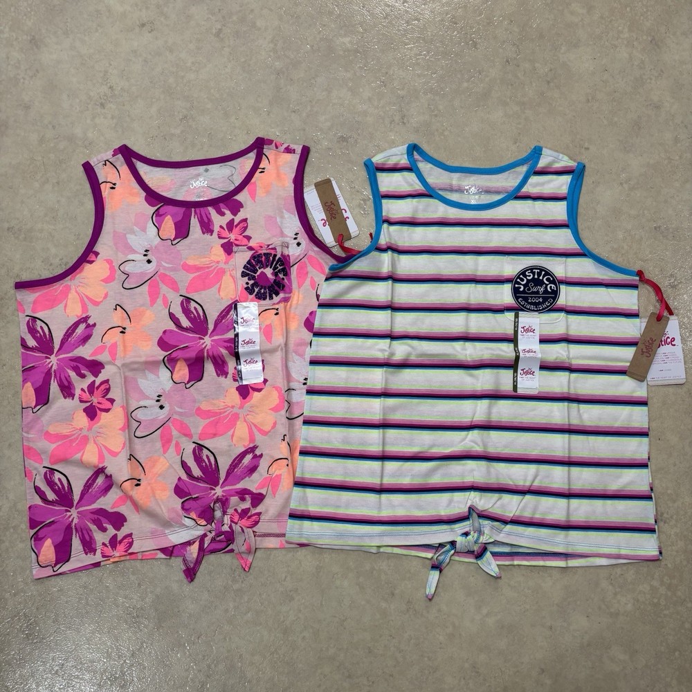Lot Of 2 - NWT ✅ Justice Girl’s Front Knot Sleeveless Tank Tops ✅ XL - XLP 16/18