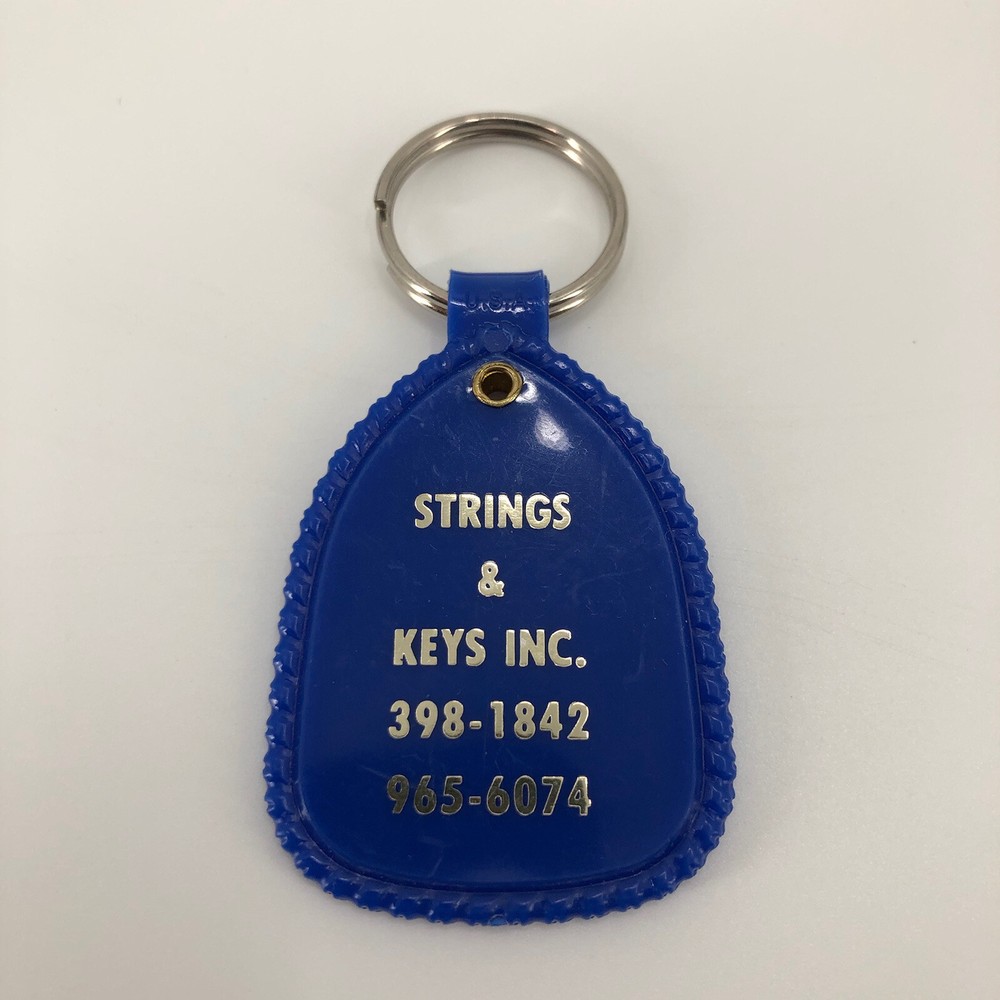 Vtg Strings & Keys Inc Blue Plastic Advertising Keychain - Allentown, PA