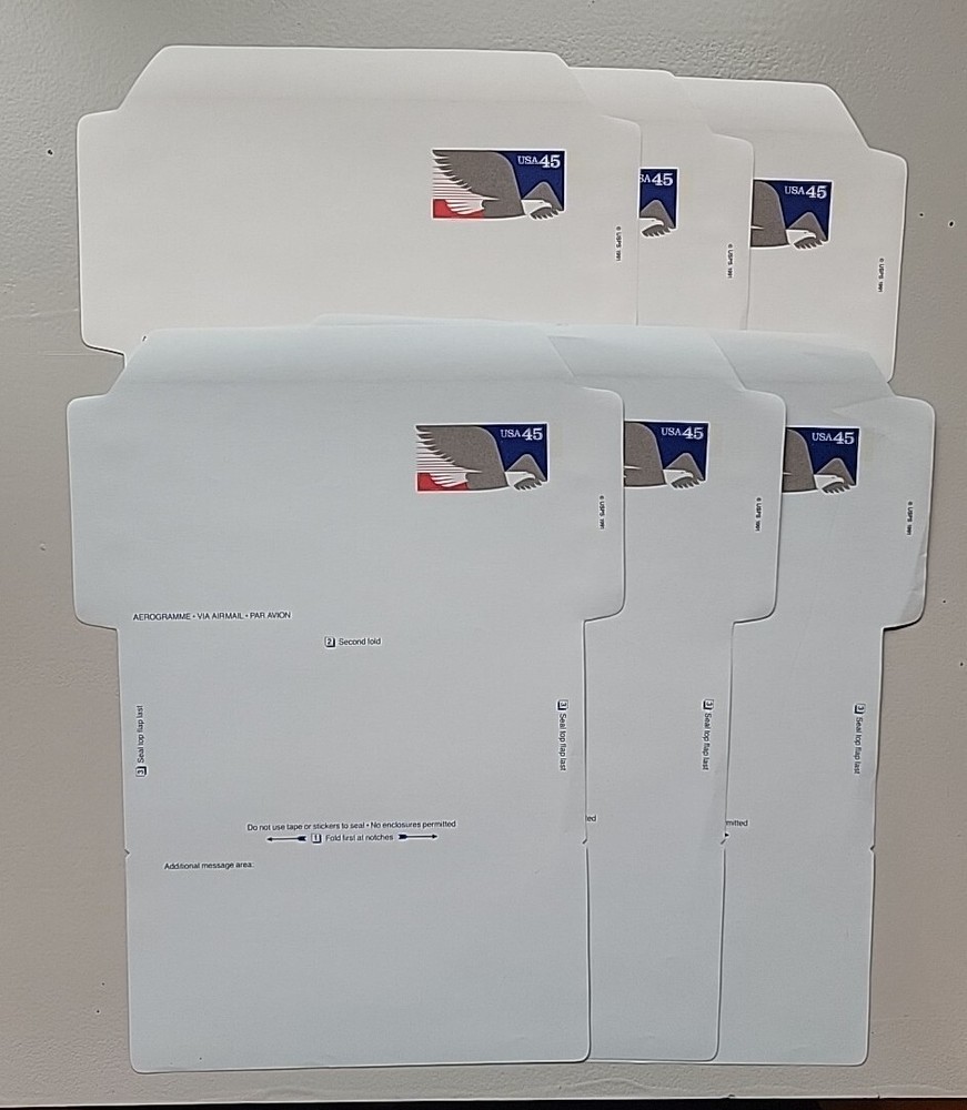 1991 United States 45c Air Letter-Scott #UC63 Unused. Unfolded. 3 Blue/ 3 white.