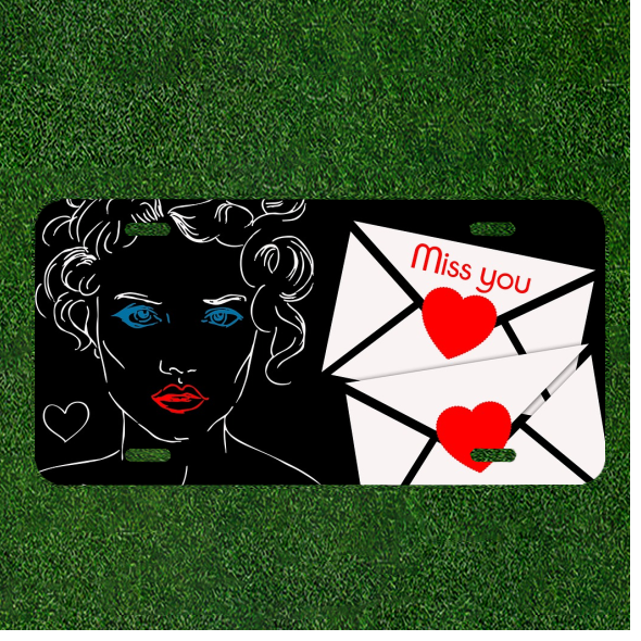 Custom Personalized Auto Tag With Miss You Heart Envelopes Women Design