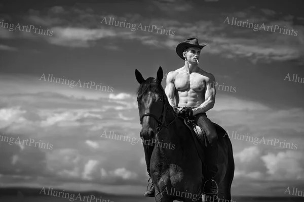 Male Model Photo Print Muscular Handsome Shirtless Cowboy Abs -S361