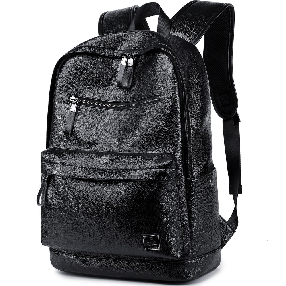 Black Leather Laptop Backpack for Men Women Work Travel, College School 15.6 In