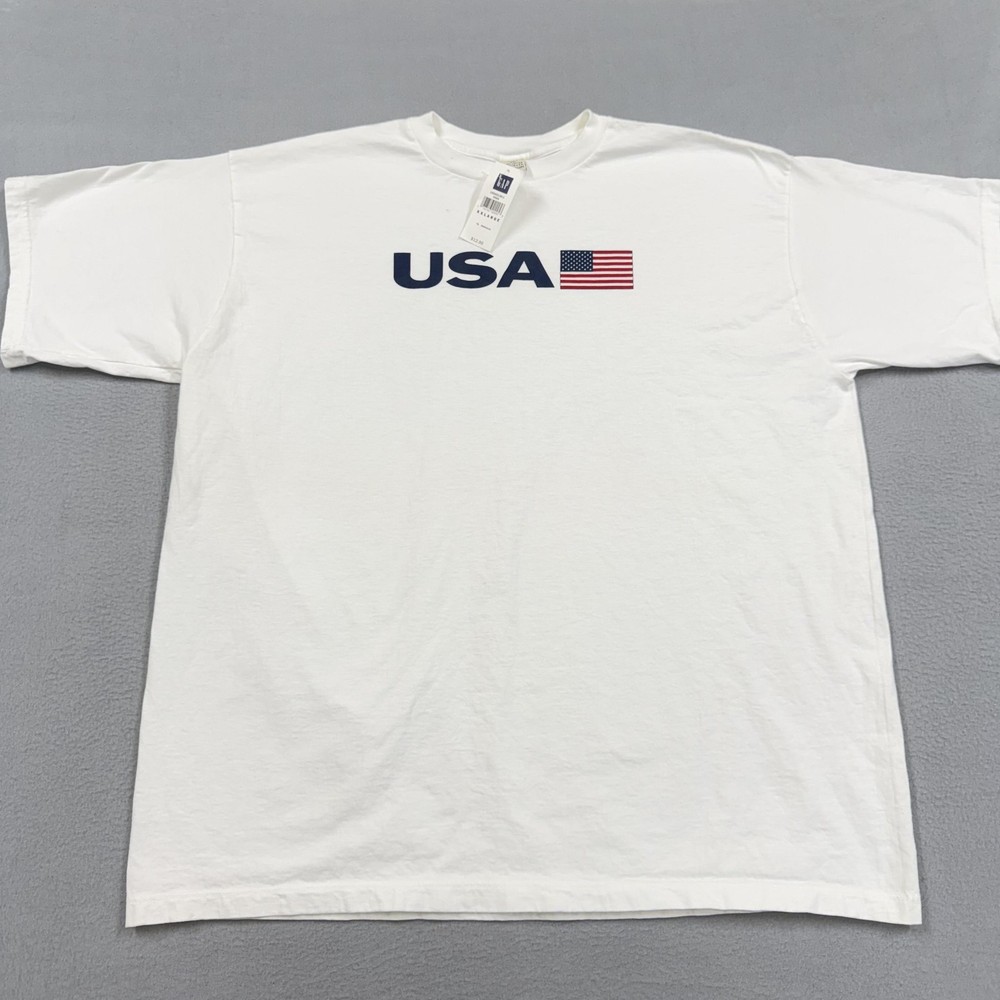 Vintage Gap USA Flag Shirt Mens 2XL White Graphic Made USA Deadstock 90s Tee