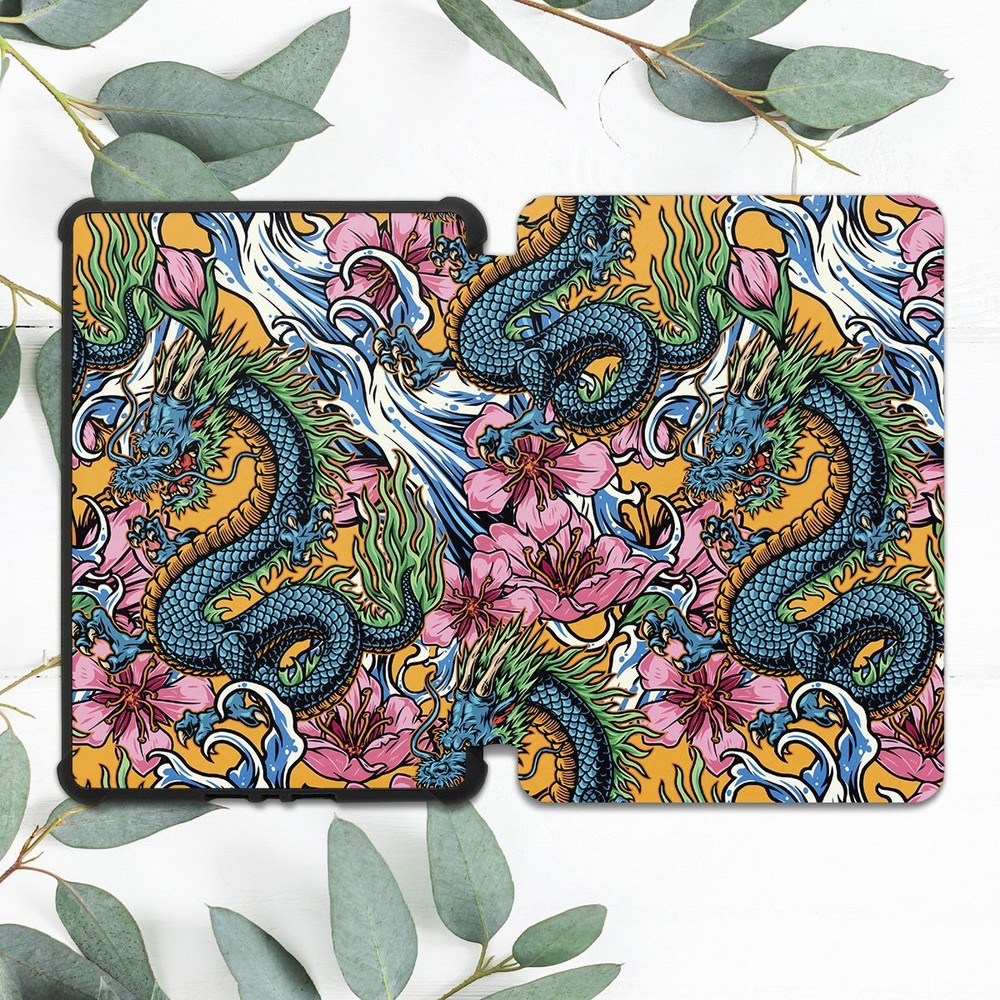 Japanese Dragon Floral Art Case for Kindle 10th Gen & Paperwhite  