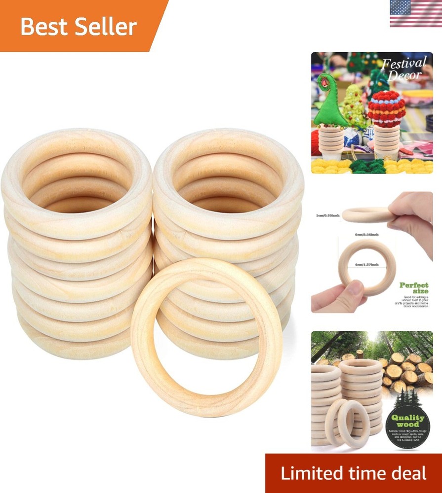 20 PCS Unfinished Wooden Rings - 6cm Natural Wood Circles for DIY Crafts