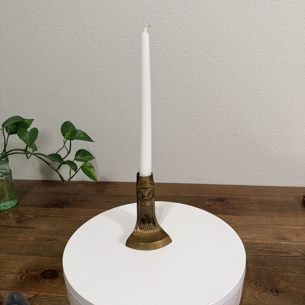 Vintage - Brass Bronze Owl Candle Holder Chamberstick