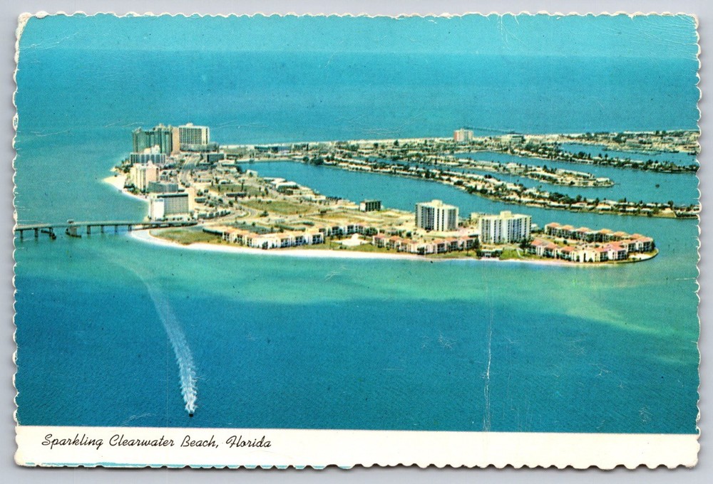 Florida Postcard Sparkling Clearwater Beach Aerial View USA Posted 1979