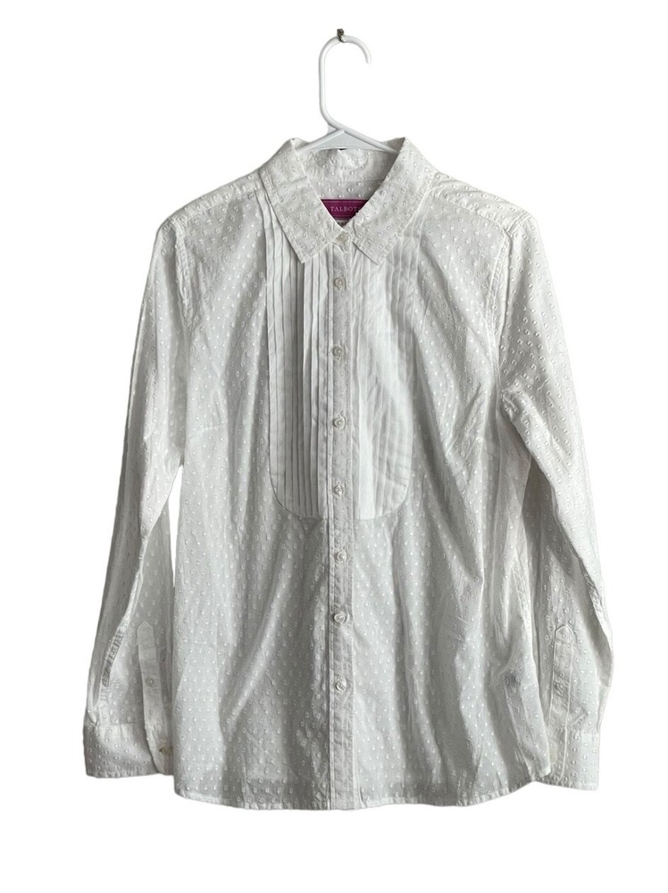 Talbots The Oprah Magazine Collection White Textured Pin Tuck Button Front sz 12