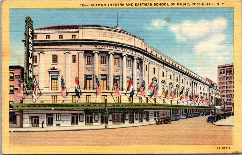 Vintage Eastman Theatre Rochester NY Postcard 1943 Postmark Linen CT
