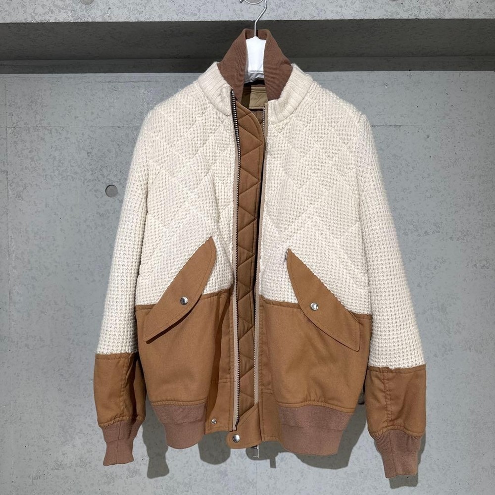 Sacai Quilted Knit MA-1 Jacket Beige Brown S Excellent Condition