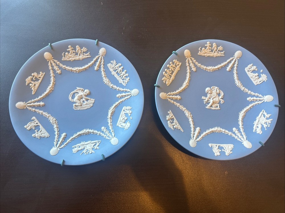 Set Of 2 Wedgwood Blue Jasperware Plates