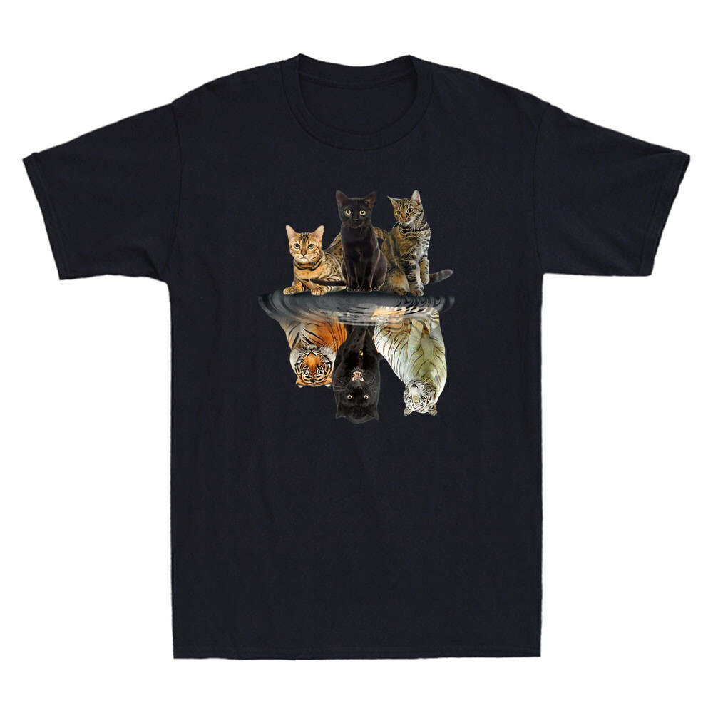 Cats Reflection Tiger Funny Animal Graphic Cute Cat Lovers Novelty Men's T-Shirt