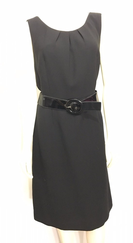 Tahari Arthur S Levine 12 Black Sleeveless Belted Knee-Length Dress LBD