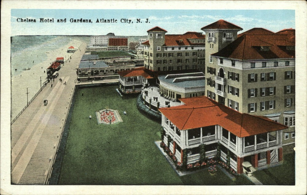 Chelsea Hotel and Gardens Atlantic City New Jersey aerial ~ 1920s postcard