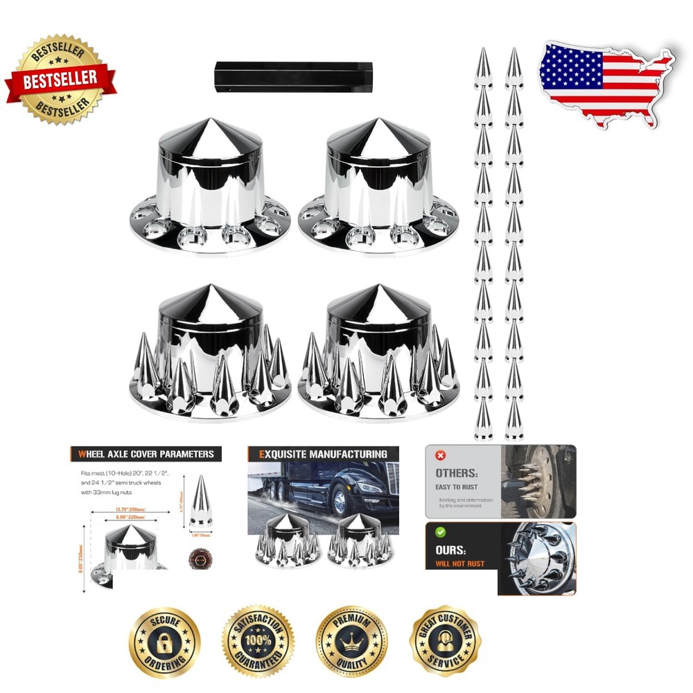 ABS Chrome Spike Axle Cover Kit for Semi Trucks - Easy Installation-image
