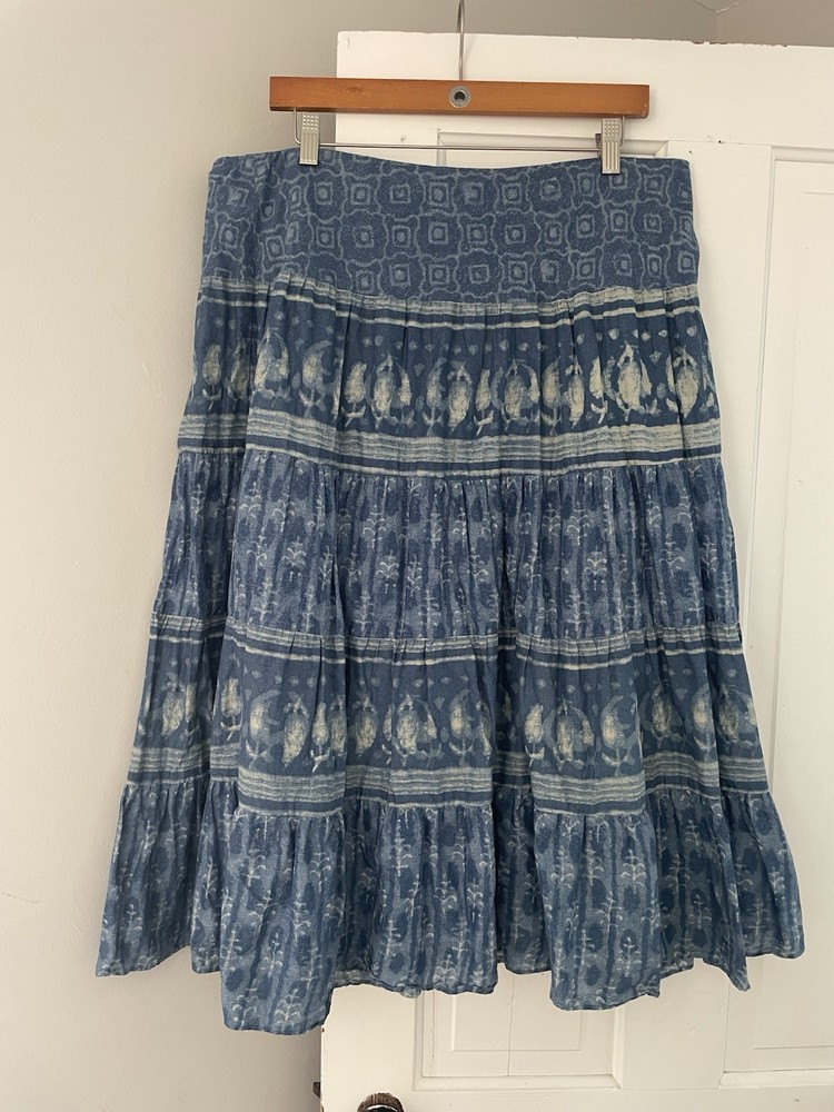 Chaps Denim Cotton Blue Batik Midi Skirt Size XL