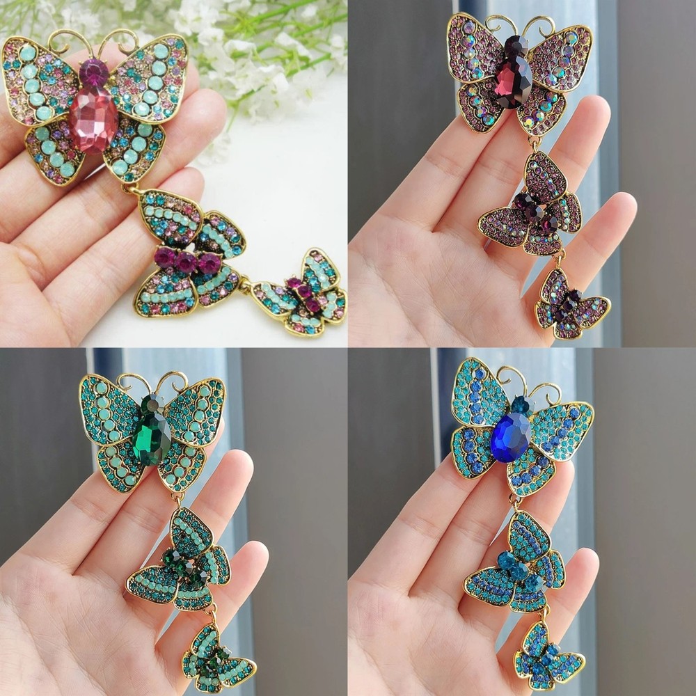 Vintage Butterfly Pendant Woman Brooch Pin Multi-color Rhinestone Crystal Jewel