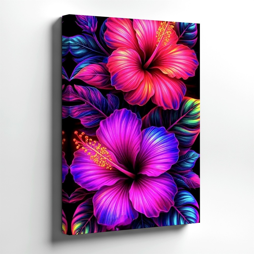 Wall Art Colorful Tropical Hibiscus Flowers Neon Floral Print Canvas Home Decor