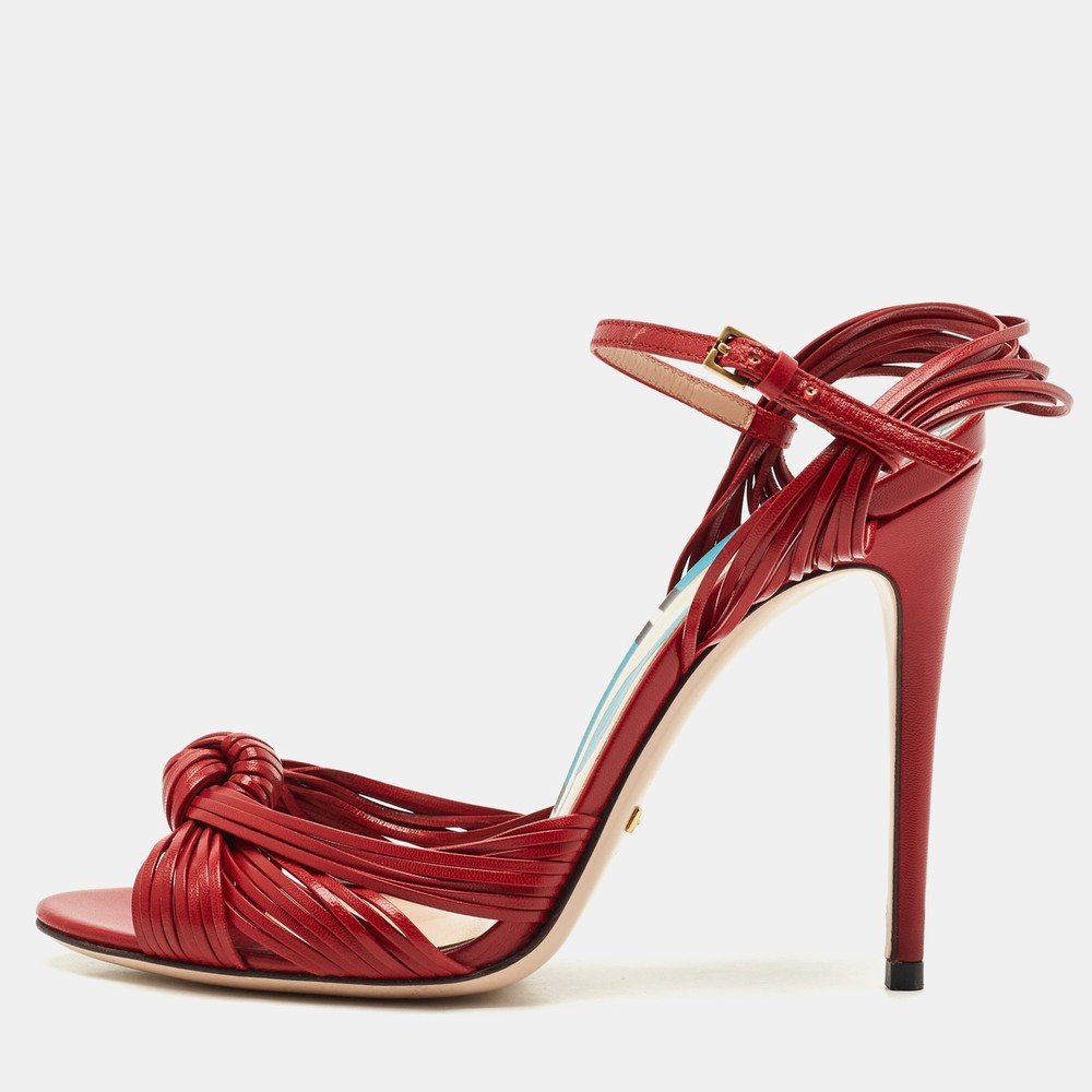 Gucci Red Leather Allie Knot Ankle Strap Sandals Size 36.5 EU