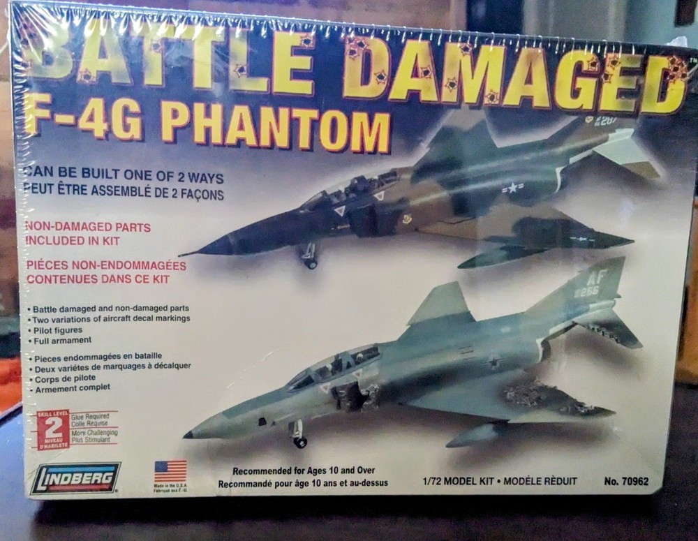 Lindberg Battle Damaged F-4G Phantom 1:72 Airplane Kit w/ Decals & Armament