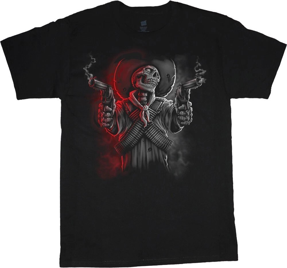 Mens T-shirt Skull Skeleton Cowboy Grim Reaper 2A Mens Graphic Tees