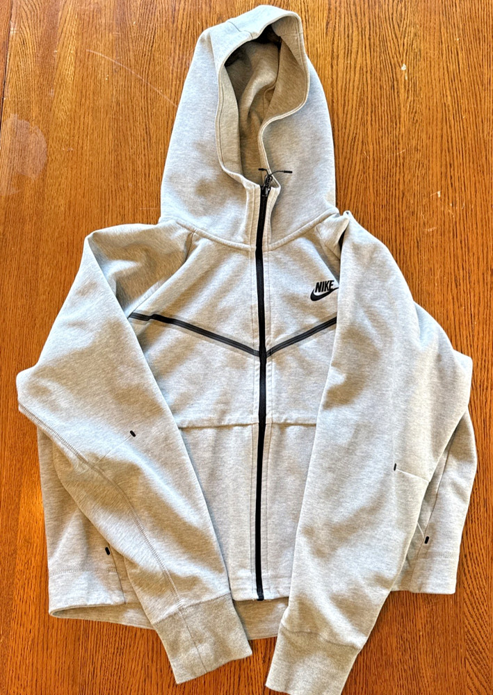 Nike Tech Fleece Hoodie Womens Large Grey Cropped Full Zip Sweatshirt