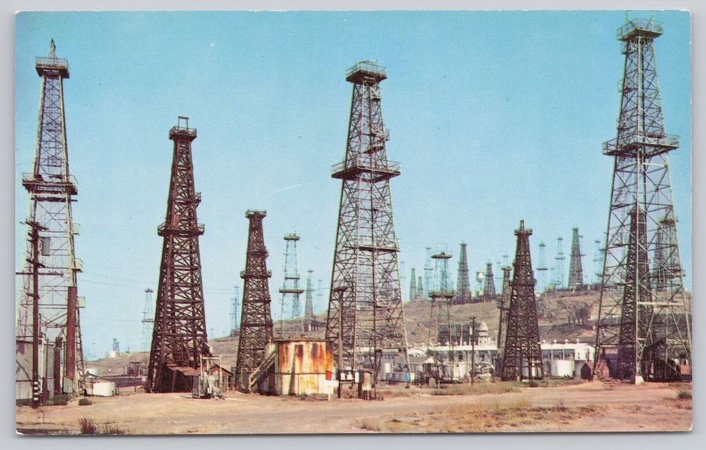 Long Beach California, Signal Hill Oil Wells Derricks, Vintage Postcard