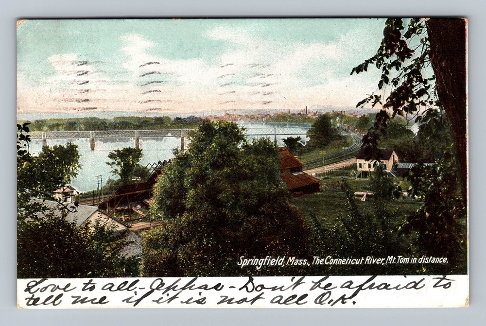 Springfield MA-Massachusetts Connecticut River Mount Tom Vintage c1907 Postcard