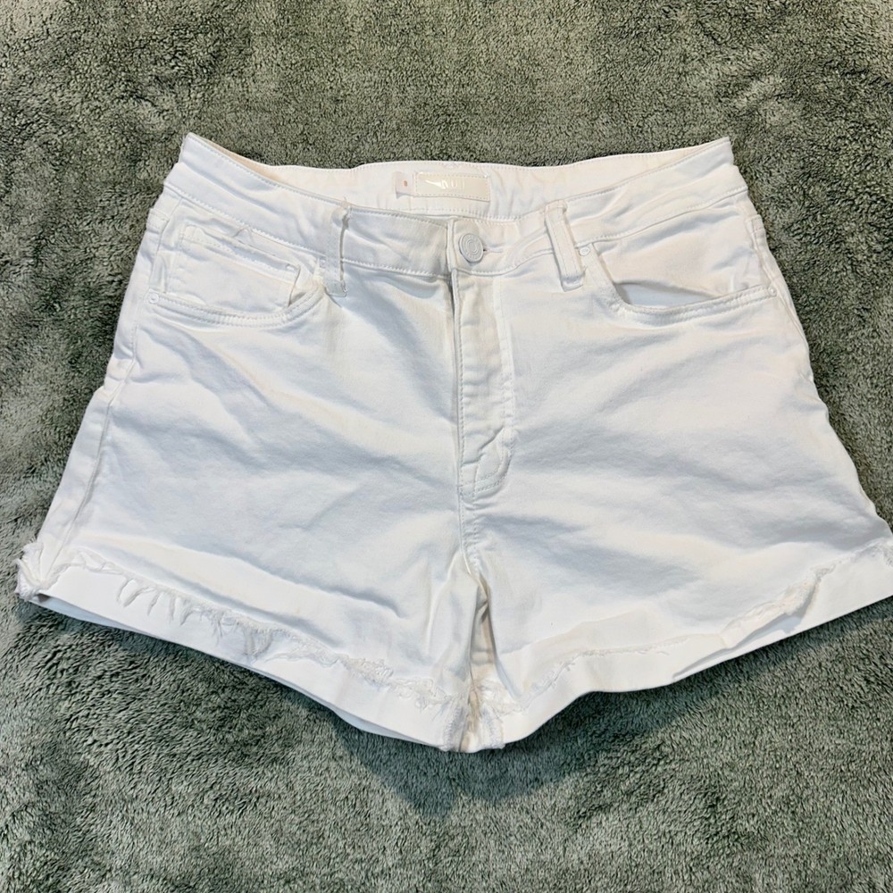 Kut from the Kloth Jane High Rise White Denim Shorts Raw Hem Size 8 KS1786MA2