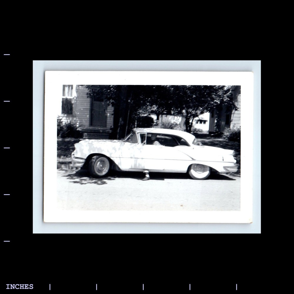 Old Vintage Photo SOLO MAN CLASSIC CAR STREET SCENE 1961 1956 OLDSMOBILE 98